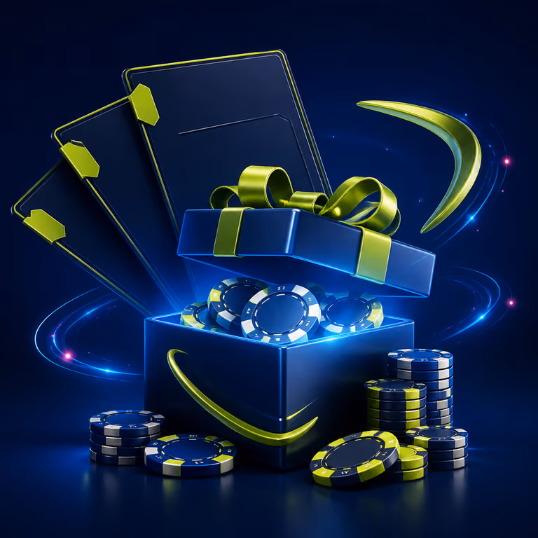 Gift box with casino chips and glowing term cards